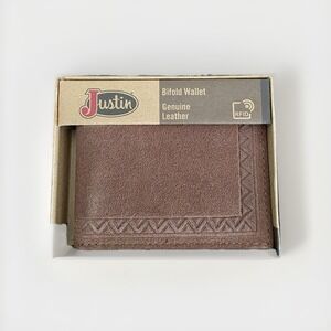 Justin Roughout Leather Bifold Wallet Brown RFID Western New In Box